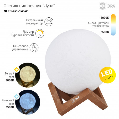 Декоративный светильник ЭРА NLED-491-1W-W белый