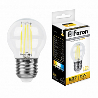 Лампа филаментная светодиодная Feron LB-61 Шарик E27 5W 2700K