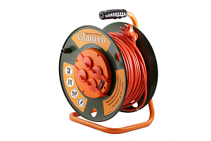 Удлинитель силовой на катушке 50м GLANZEN 4 гн. ПВС 3х1,5мм2 IP44 3500Вт 16А