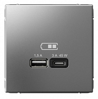 Розетка USB ArtGallery тип A+C 45Вт QC PD высокоскор. ЗУ механизм сталь SE