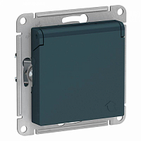 Механизм розетки 1-м СП ATLAS DESIGN 16А IP20 с заземл. защ. шторки с крышкой изумруд SE