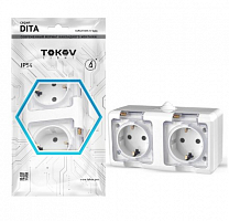 Розетка 2-м ОП Dita 16А IP54 250В с заземл. с крышкой бел. TOKOV ELECTRIC TKL-DT-R2Z-C01-IP54