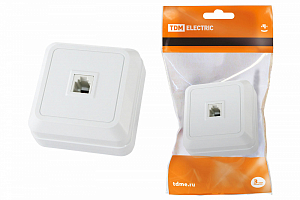 **Розетка TФ (RJ-11) открытой установки IP20, белая "Ладога" TDM