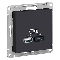 Механизм розетки 2-м USB ATLAS DESIGN A+С 5В/2.4А 2х5В/1.2А карбон SE