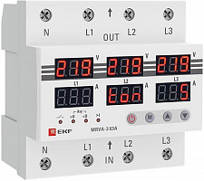 Реле напряжения и тока трехфазное с дисплеем MRVA-3 63A EKF