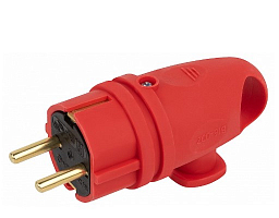 Вилка ЭРА VX11-R-IP44 каучуковая c заземлением 16А IP44 с кольцом угловая красная