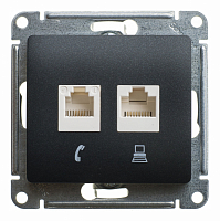 Механизм розетки комп. 2-м СП Glossa RJ45+RJ45 кат.5е антрацит SE