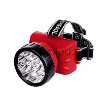 Фонарь налобный аккумуляторный HLA 09R 12LED 120Lm 15ч 2 режима, з/у 230В КРАСНЫЙ IN HOME