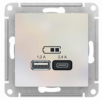 Механизм розетки USB ATLAS DESING тип A+C 5В/2.4А 2х5В/1.2А жемчуж. SE 