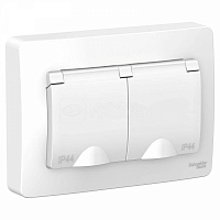 Розетка 2-м СП Blanca 16А IP44 250В с заземл. защ. шторки с крышкой бел. SE