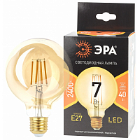 Лампа светод. F-LED G95-7W-824-E27 gold ЭРА (филамент, шар зол, 7Вт, тепл, E27)
