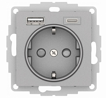 Механизм розетки ATLAS DESING 16А с 2-мя заряд. устройствами USB тип A+C 5В/2.4А 2х5В/1.2А алюм. SE