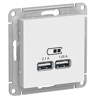 Механизм розетки ATLAS DESING USB A+A, 5В/2,1 А, 2х5В/1,05 А, ЛОТОС