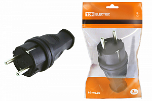 *Вилка прямая каучук 2P+PE 16A 250B IP44 TDM