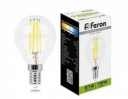 Лампа светодиодная, (15W) 230V E14 4000K прозрачная, LB-515