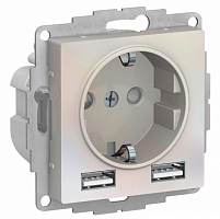 Розетка 1-м СП ATLAS DESING 16А IP20 с 2-мя заряд. устр. USB тип A+A 5В/2.4А 2х5В/1.2А жемчуж SE