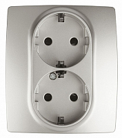 Розетка 2Х2Р+Е Schuko со шторками, 12-2104-15 16АХ-250В, Эра12, перламутр ЭРА