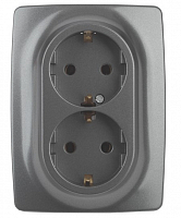 Розетка 2X2P+E Schuko, 16A-250В, Эра12, графит, 12-2106-12 ЭРА