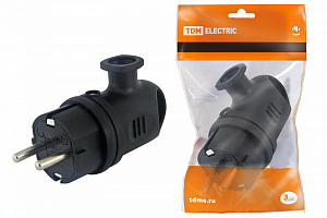*Вилка угловая с ушком каучук 2P+PE 16А 250В IP44 TDM