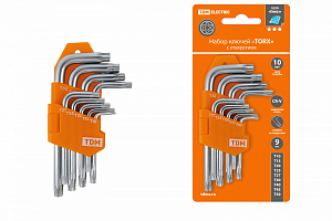 Набор ключей "TORX" с отверстием 9 шт: Т10-Т50 (держатель в блистере) CR-V сталь "Алмаз" TDM