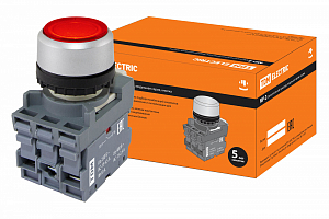 Кнопка с фиксацией МР2-21R (LED) в сборе d22мм/220В 1з+1р красная TDM